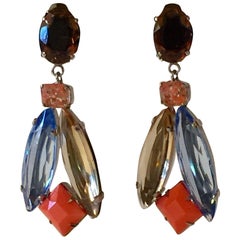 Vintage Schreiner Large Drop Multicolor Clip On Earrings