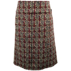 CHANEL Skirt - Size 14 - Burgundy & Green Wool Blend Boucle Tweed A Line Skirt