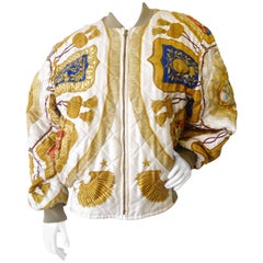 Vintage 1980s Hermes Silk Scarf Poste Et Cavalerie Reversible Bomber Jacket 