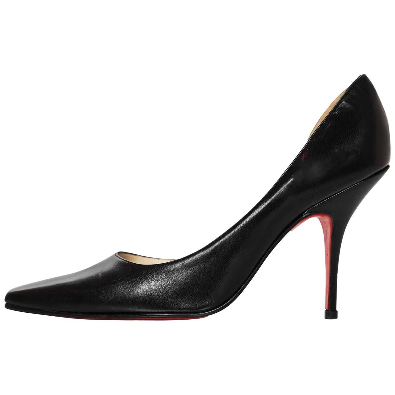 Christian Louboutin Black Leather d'Orsay Pumps Sz 37.5 with Box