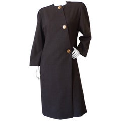 Vintage 1980s Galanos Asymmetric Grey Coat Dress 