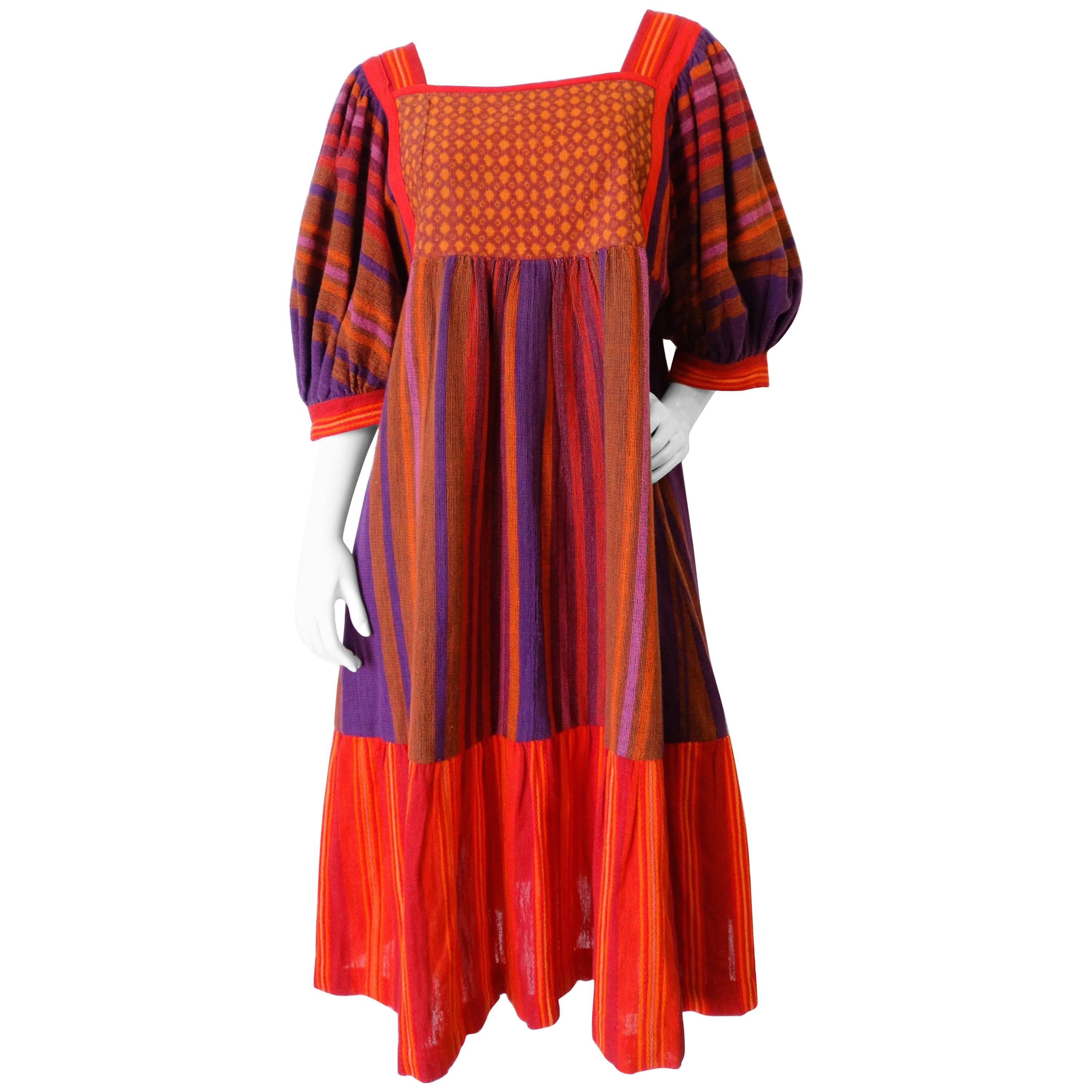 1970s Rikma Babydoll Bell Sleeve Dress 