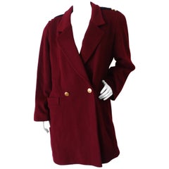 1980s Christian Dior Double Breasted Burgundy Blazer Coat