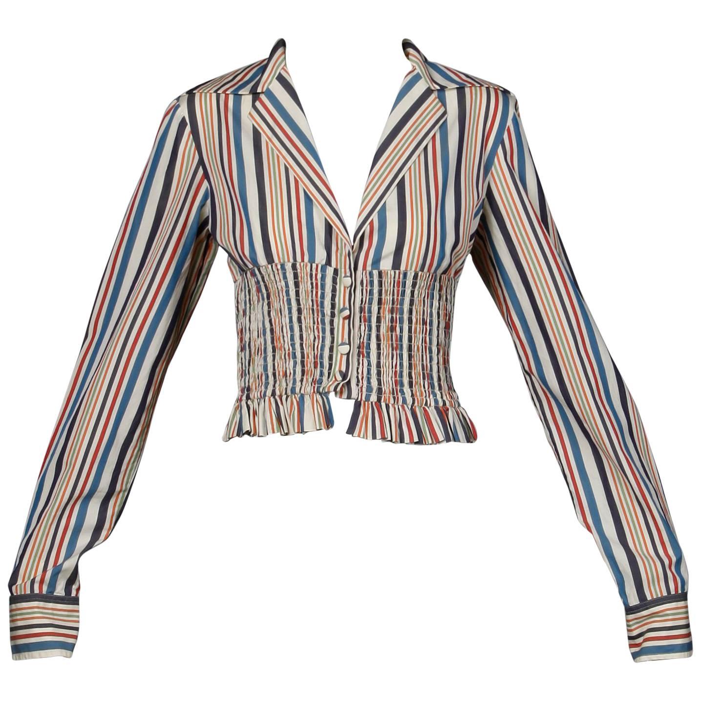 Romeo Gigli Vintage Striped Cotton Button Up Blouse, Shirt or Jacket