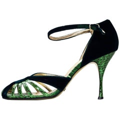 Dolce & Gabbana Green Velvet & Snakeskin Strappy Pumps Sz 38
