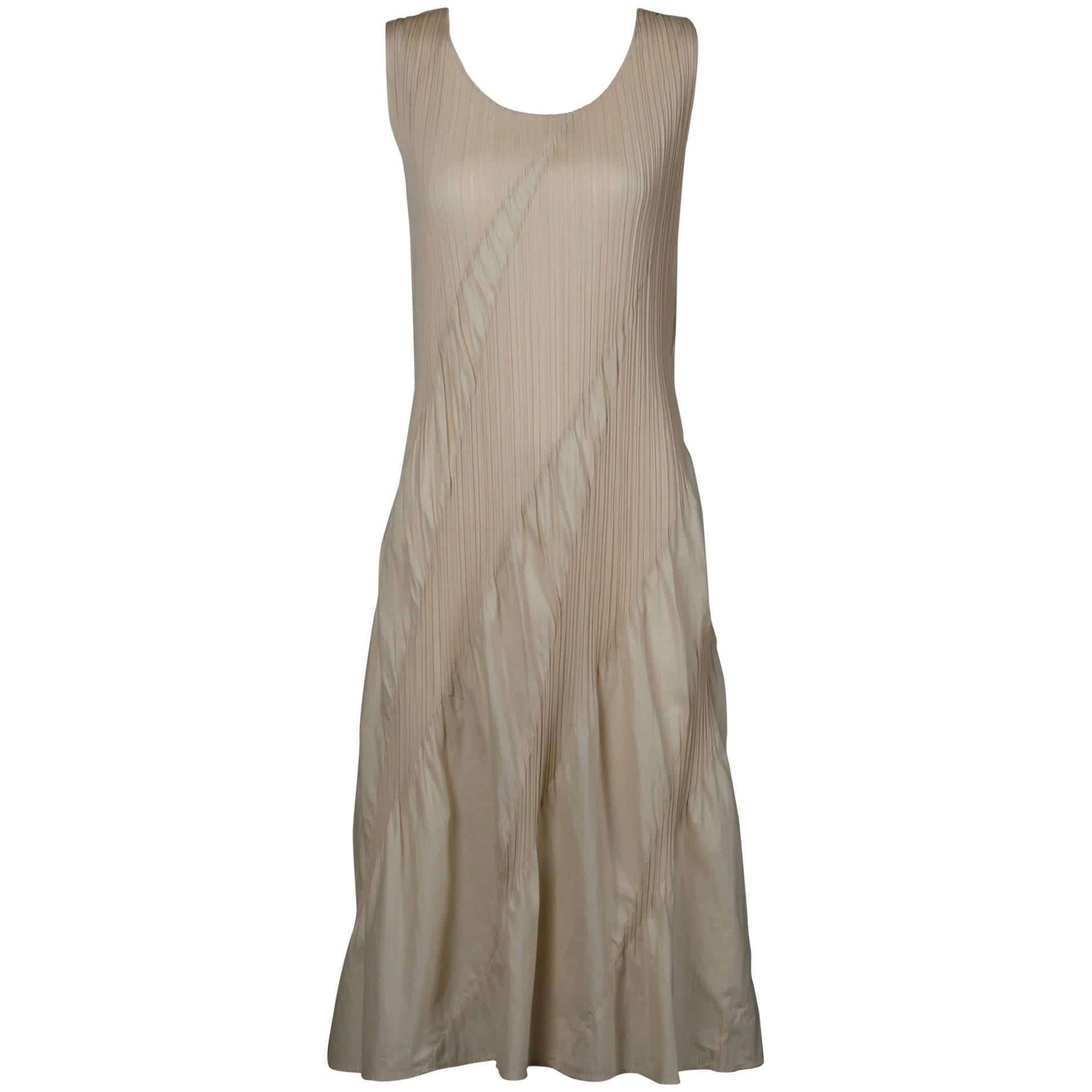 Issey Miyake Sculptural Pleats Please Vintage Pleated Avant Garde Midi Dress For Sale