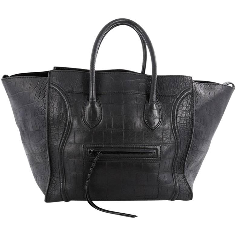 Celine Phantom Handbag Crocodile Embossed Leather Large 