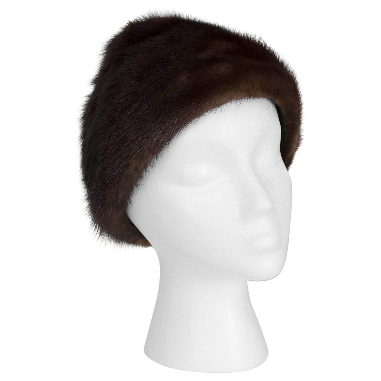 Brown-Black Mink Peak Turban Hat - I Magnin, 1960s