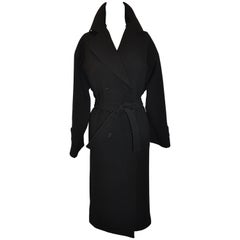 Dolce & Gabbana Signature Classic Black Wool Trench Coat with Tie-Belt