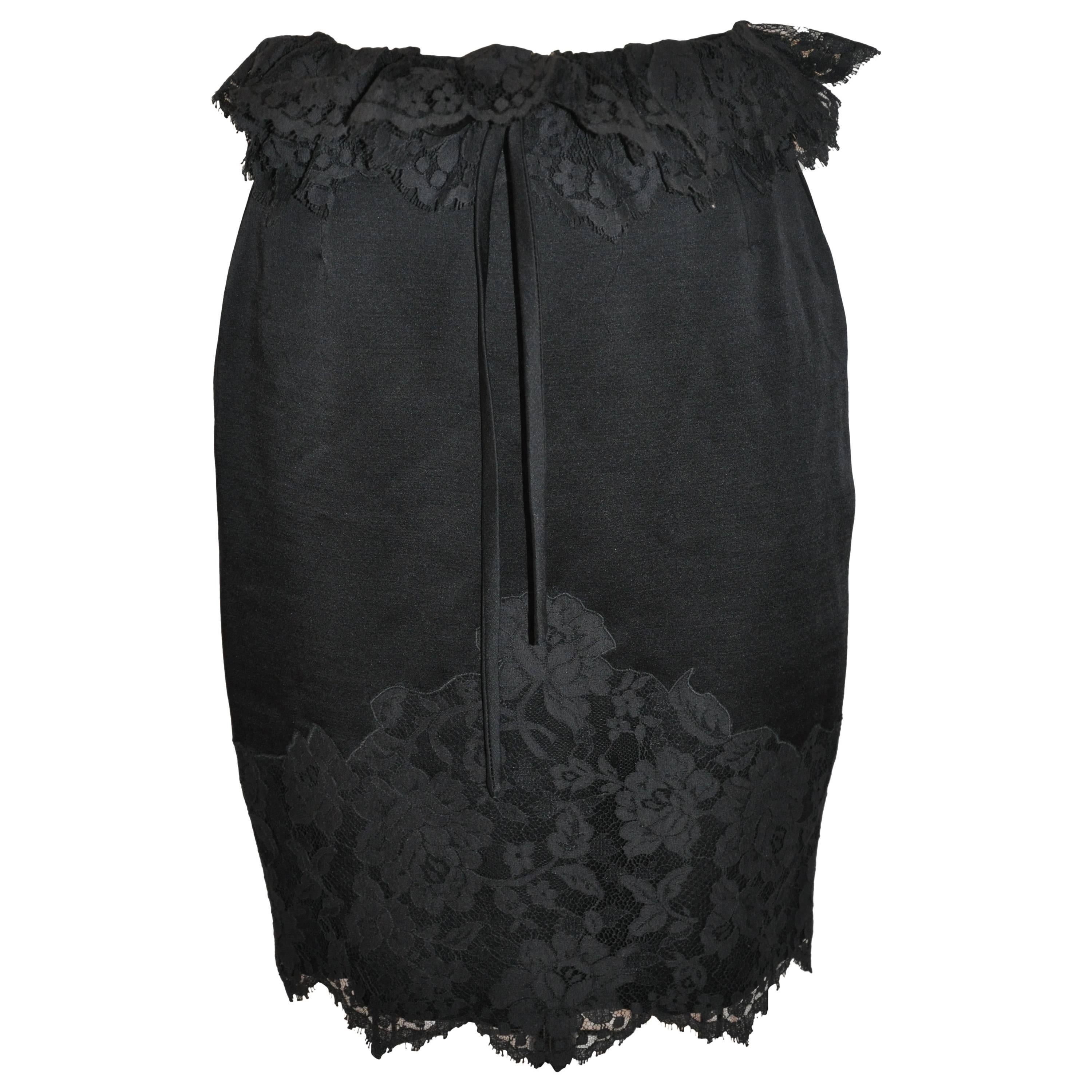 Moschino 'Couture' Black Silk with Swiss Lace Evening Pencil Skirt For Sale