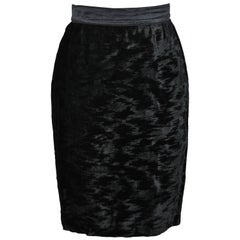 Escada Fully-Lined Black Crushed Velvet with Silk Satin Waistband Pencil Skirt