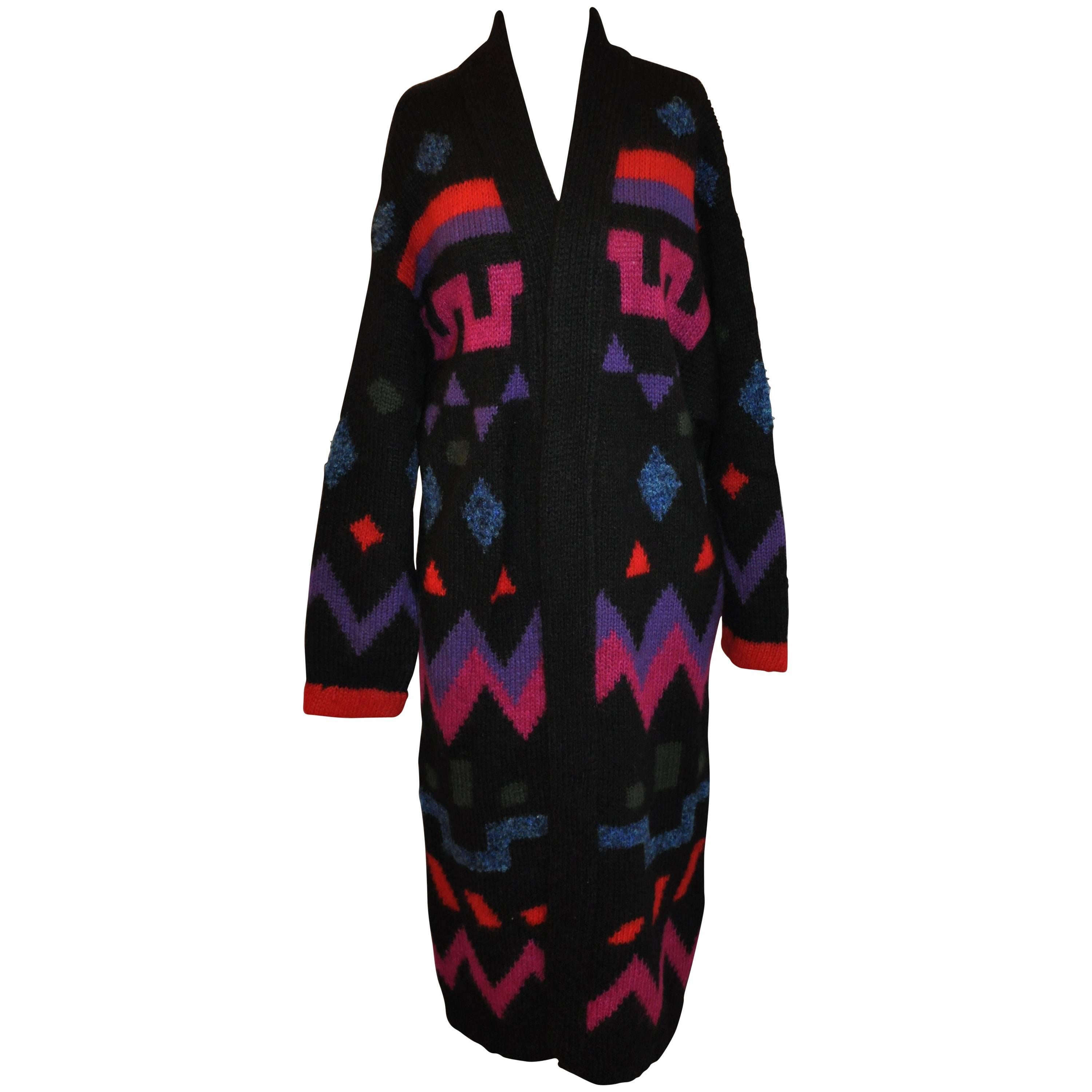 Bold Multi-Color Abstract Maxi Woven Cardigan Coat