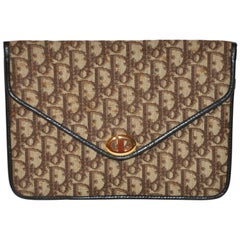 Christian Dior Signature Brown Canvas Clutch with Coco Brown Calfskin Logo