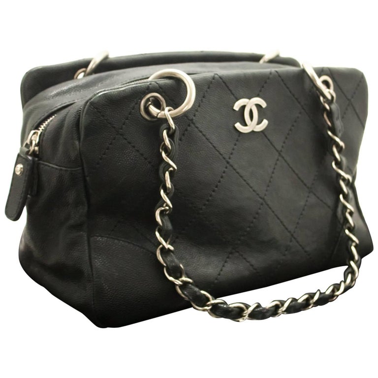 CHANEL Caviar Chain Shoulder Bag Boston Black Silver Quilted at 1stdibs