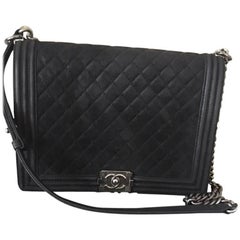 Chanel Large Boy Bag in Quilted Caviar SUEDE Leather 