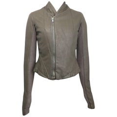 Rick Owens Taupe Grey Distressed Leather with Knitted Wool Cropped Jacket 