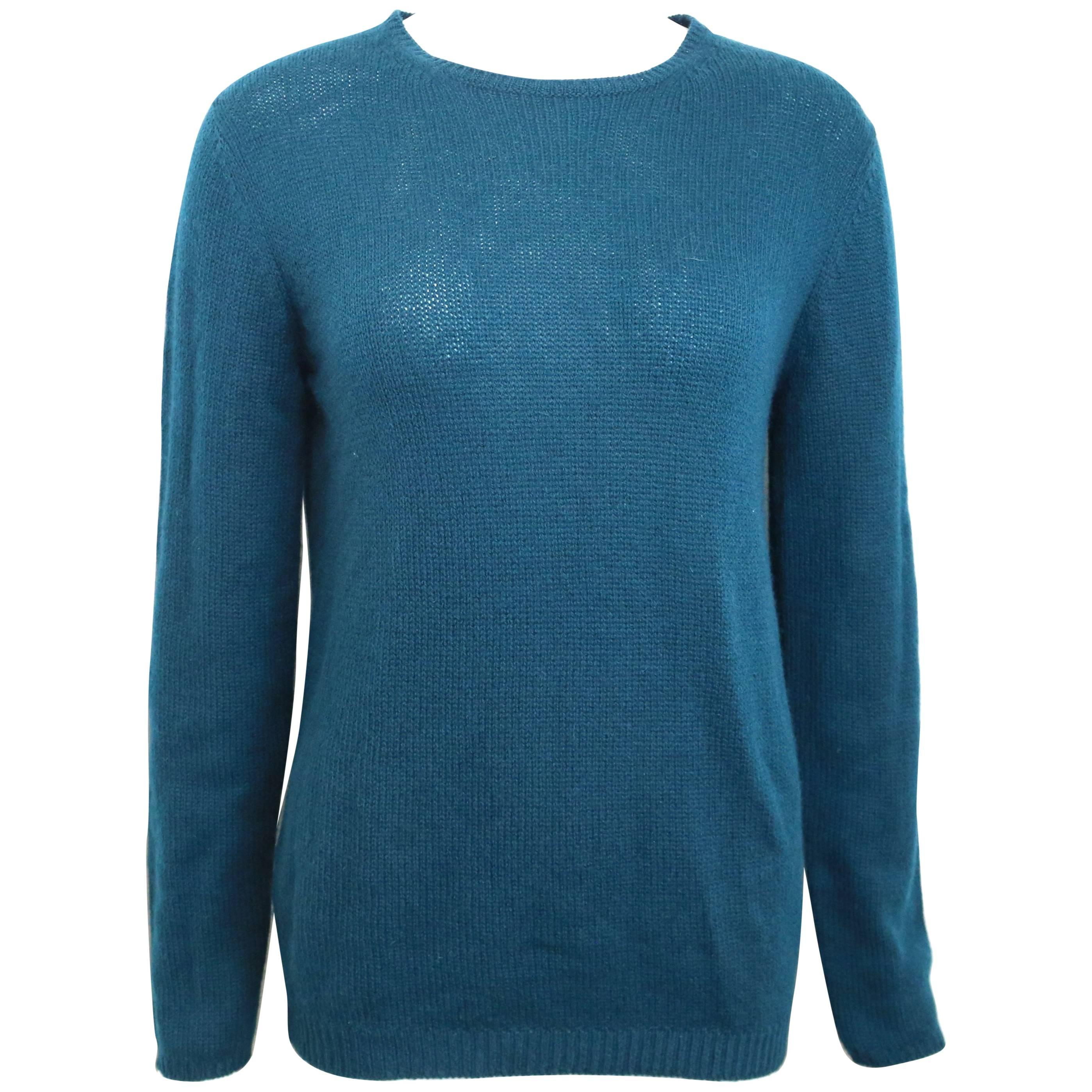 Vintage 90s Prada Teal Cashmere Sweater  For Sale