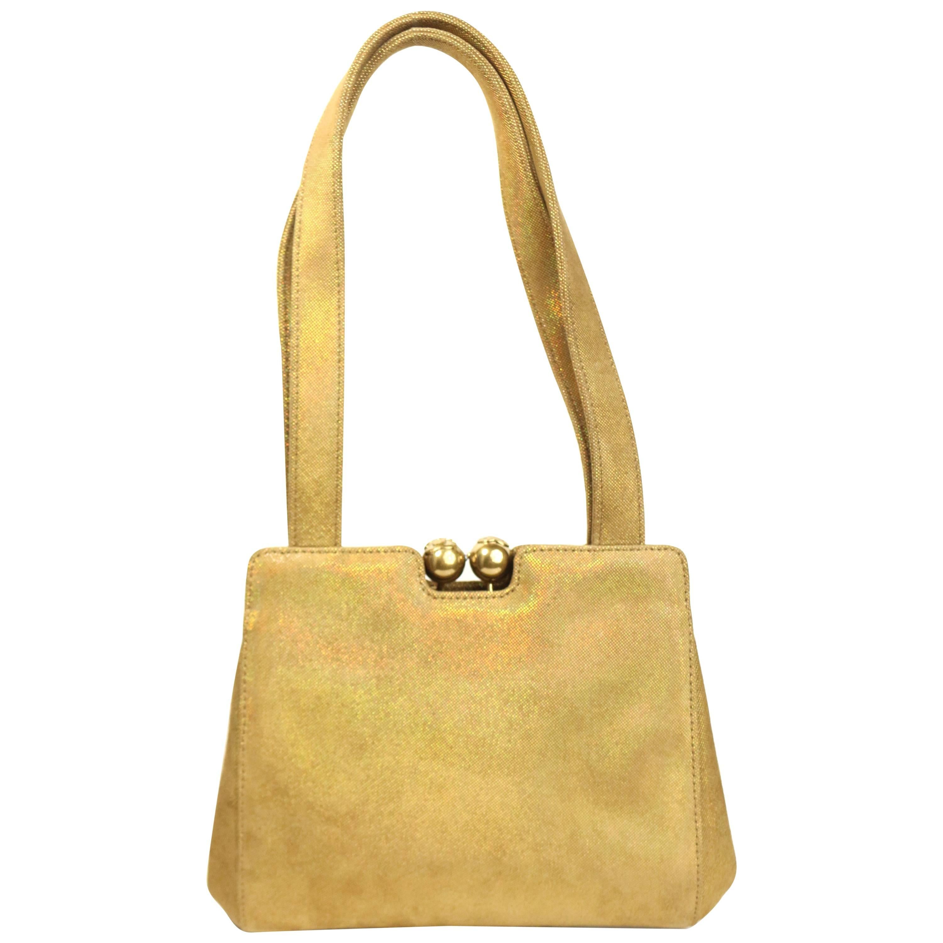 Chanel Gold Metallic Suede Small Handbag 