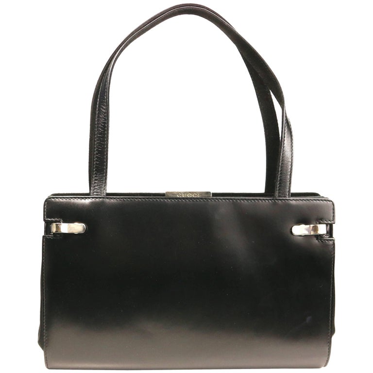 Gucci by Tom Ford Black Leather and Silk Handbag For Sale at 1stdibs