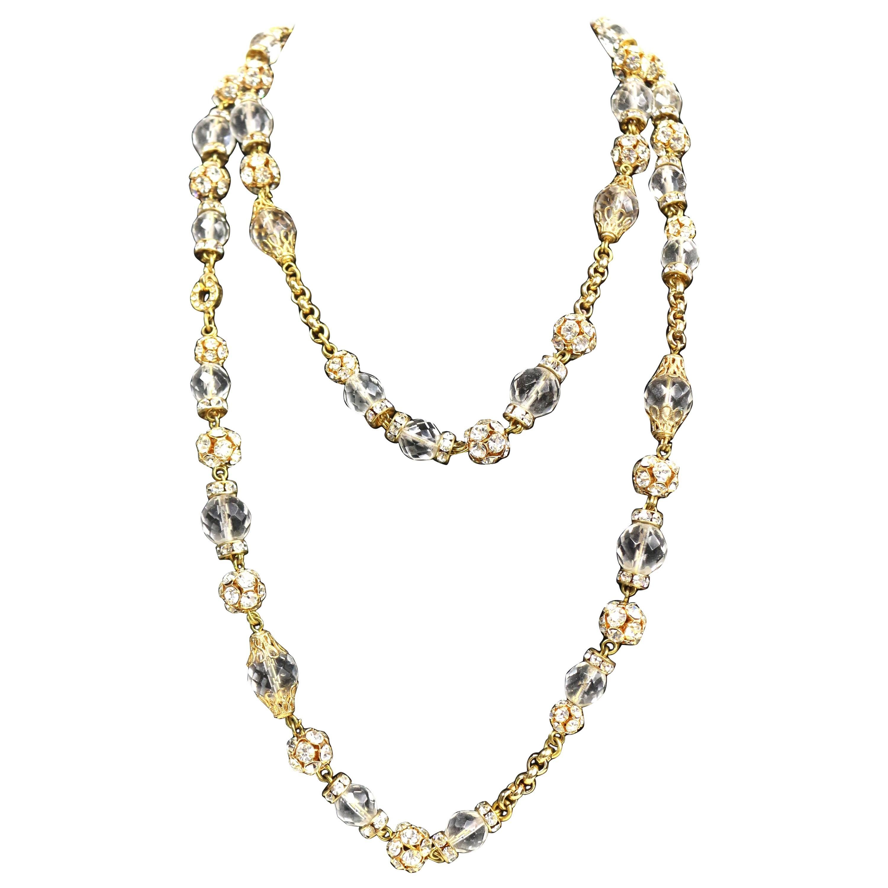 Escada Gold Toned Metal with Crystal Rhinestones and Glass Chain Necklace For Sale