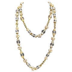 Retro Escada Gold Toned Metal with Crystal Rhinestones and Glass Chain Necklace