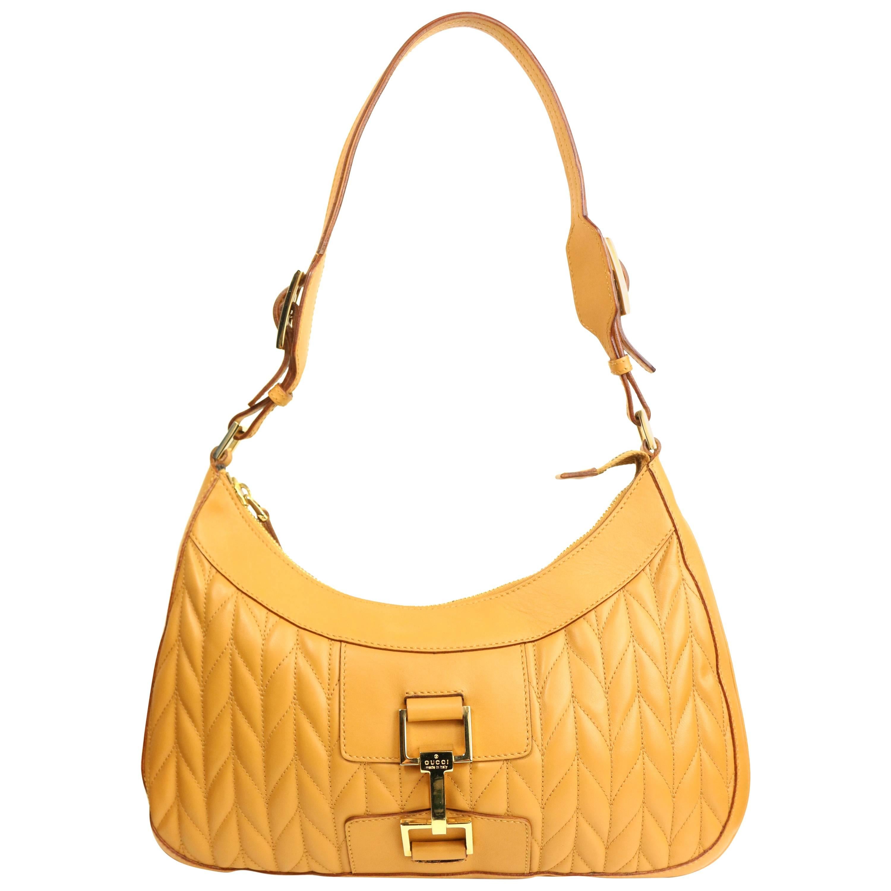 Gucci Camel Lambskin Leather Hobo Handbag