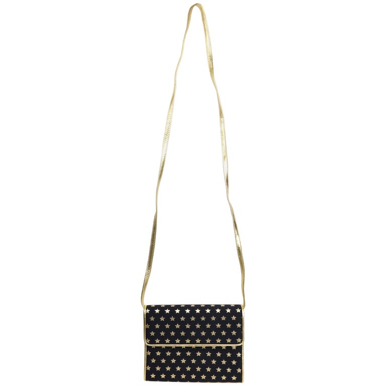 Escada Dark Navy With Gold Metallic Stars Shoulder Bag For Sale at 1stdibs