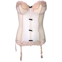 Retro 1990s Christian Dior Nude Sheer Mesh Pin-Up Corset Bustier Top XS/S C Cup