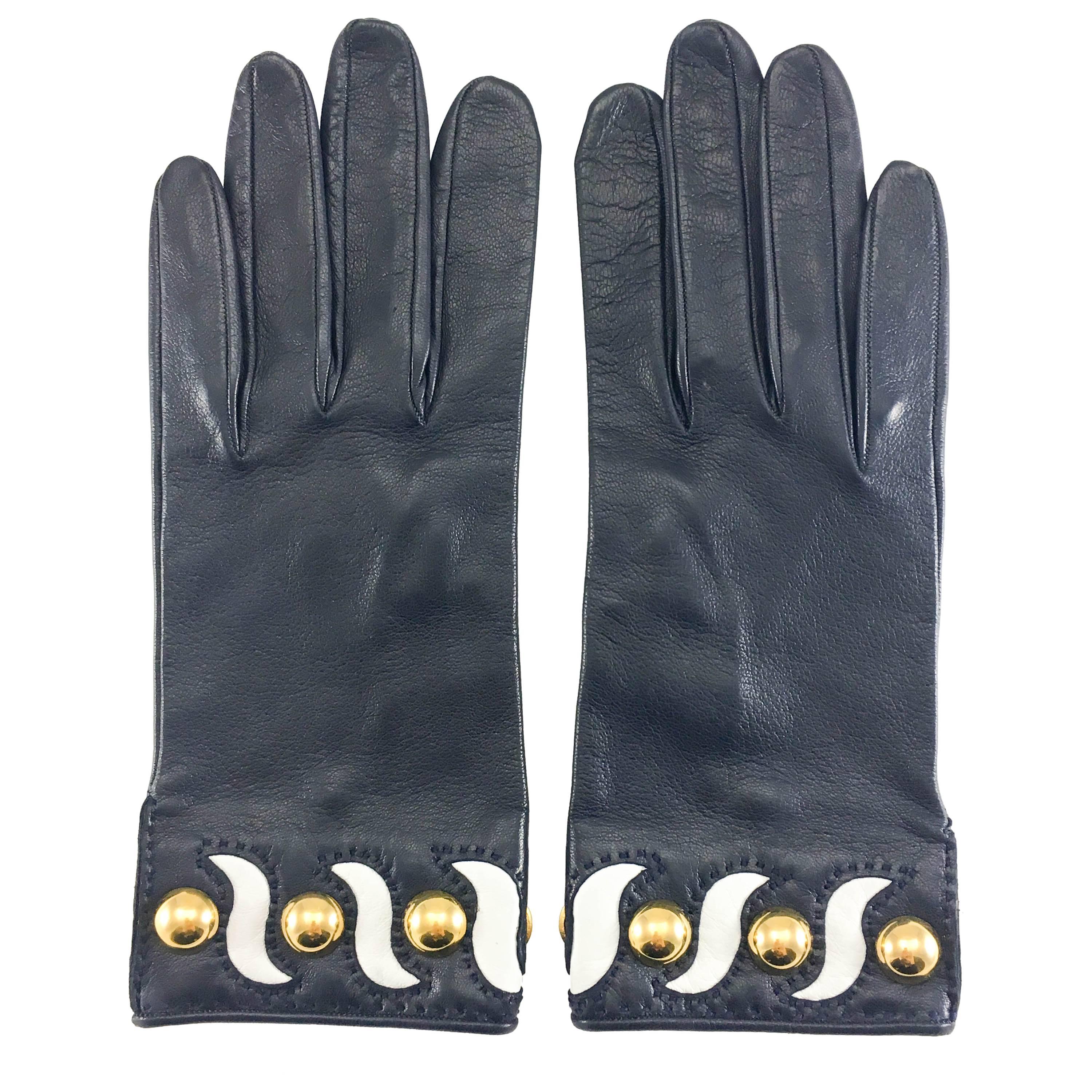 Hermes Navy Blue Leather Gloves