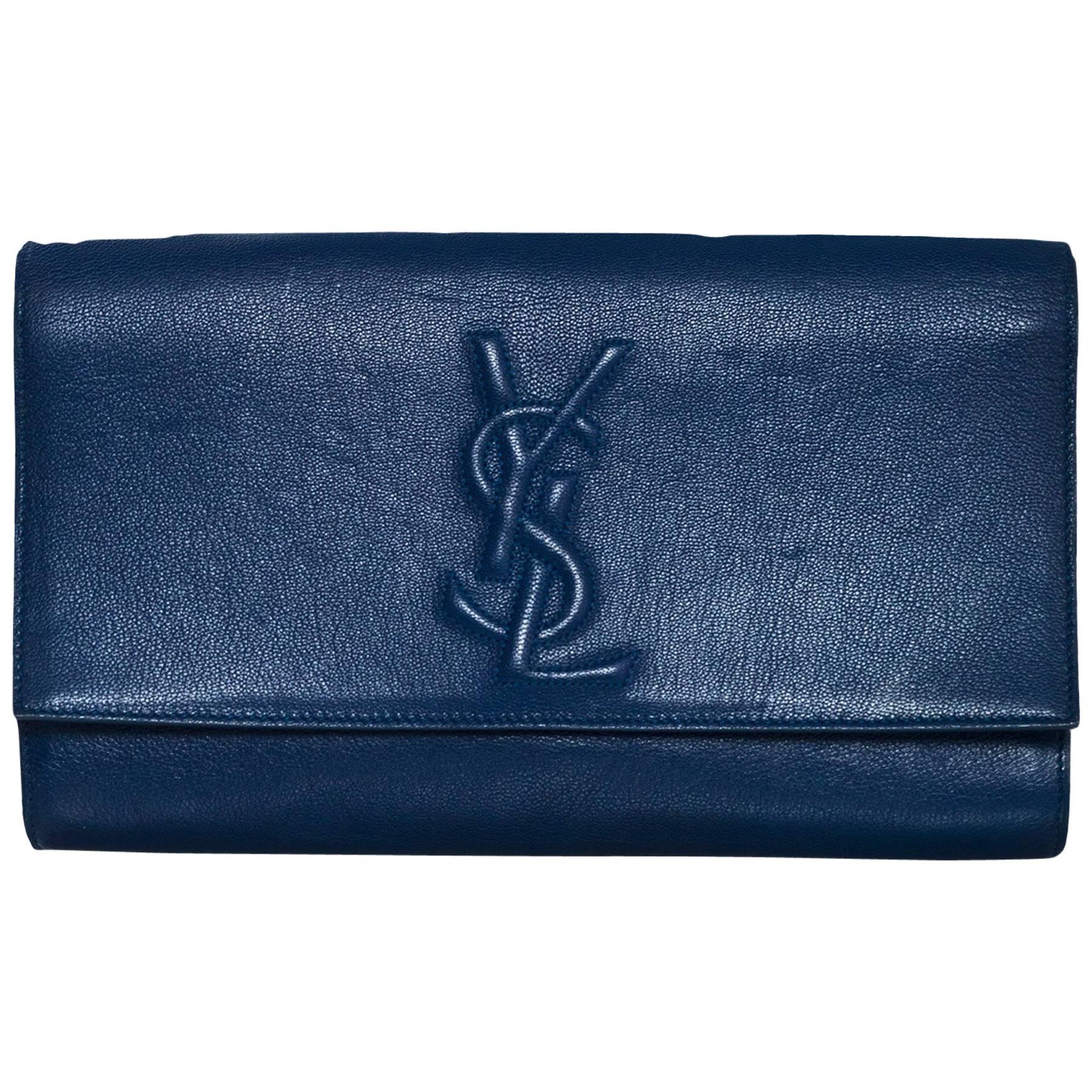 Yves Saint Laurent Blue Large Belle De Jour Clutch Bag