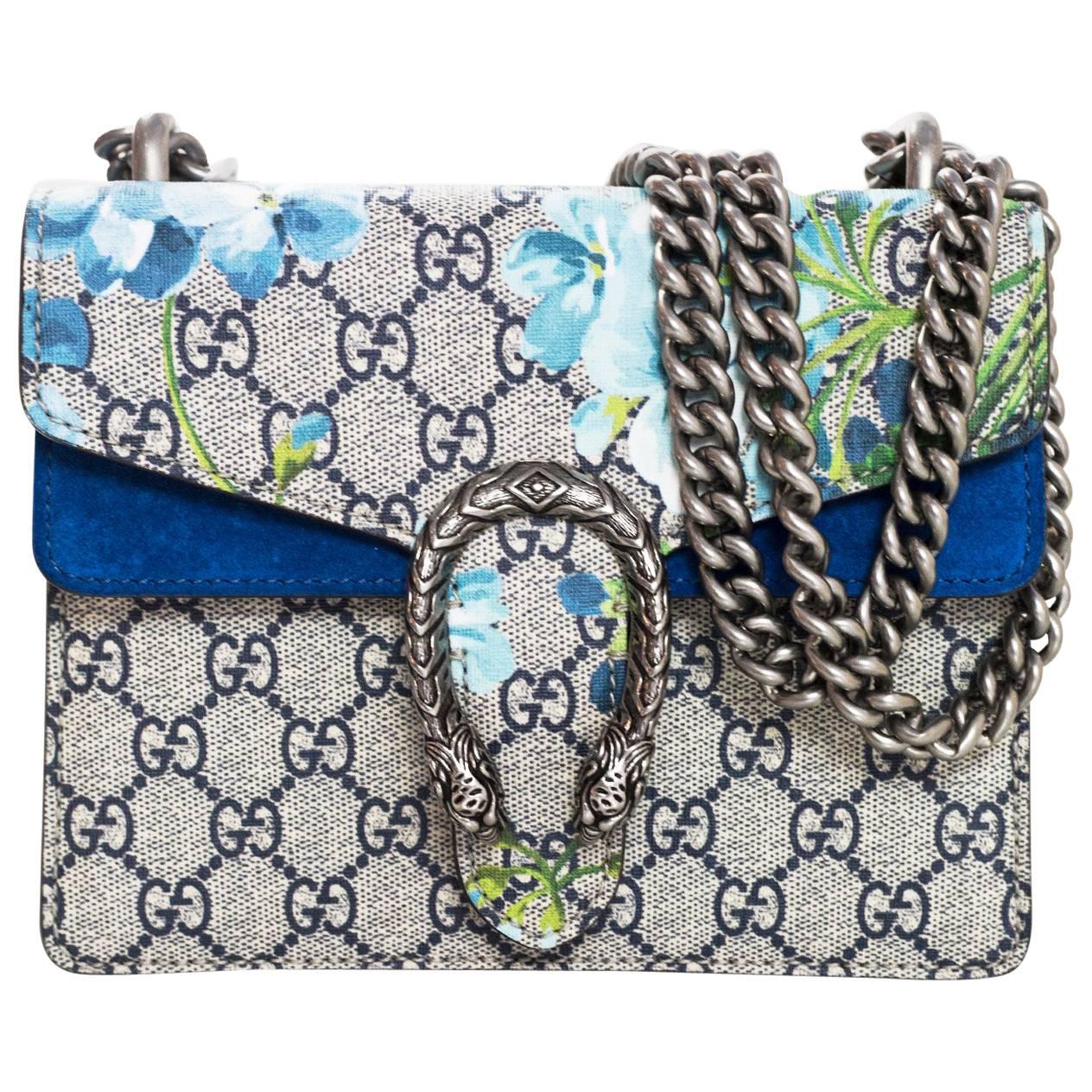 Gucci 2017 Blue Monogram Dionysus GG Blooms Mini Crossbody Bag