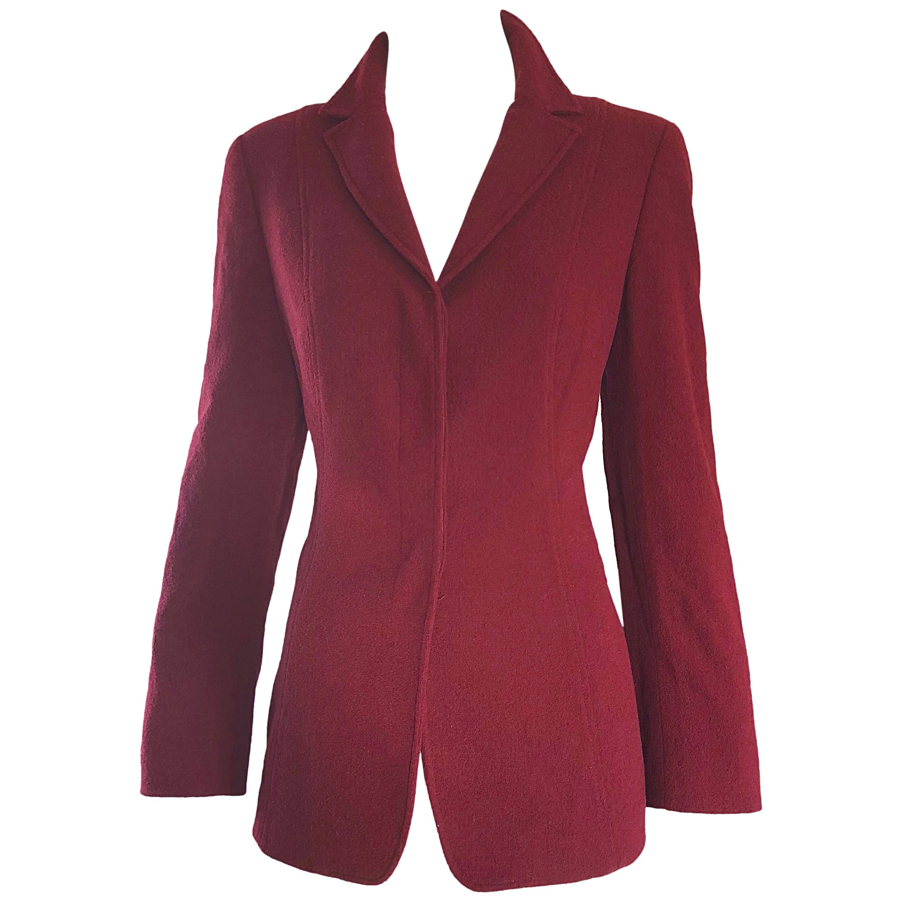 Vintage Calvin Klein Collection 1990s Burgundy Maroon Size 4 /6 Blazer Jacket For Sale