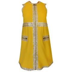 Chloe by Karl Lagerfeld Stud and Paillettes Yellow Mini Dress circa 1967