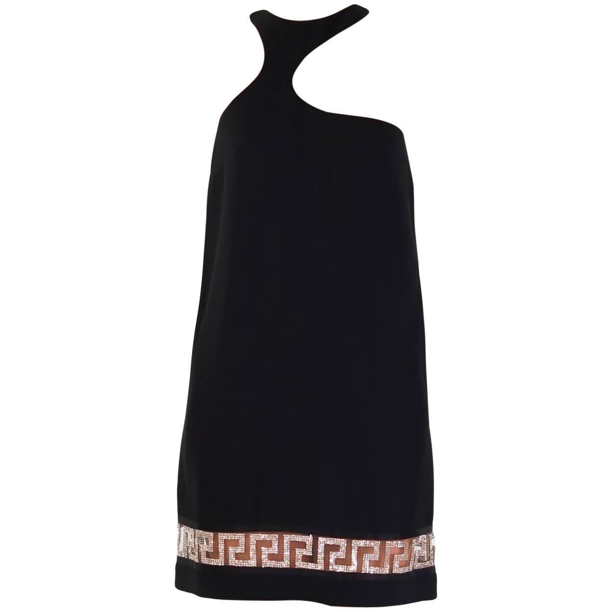 New Versace Black Crystal Embellished Black Silk Dress For Sale at 1stDibs versace black dress