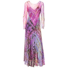 Vintage Chiffon Tie Dye Bias Cut Maxi Dress C. 1970's