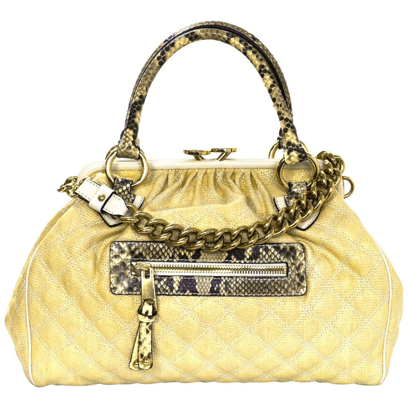 Marc Jacobs Cream Raffia & Python Stam Bag