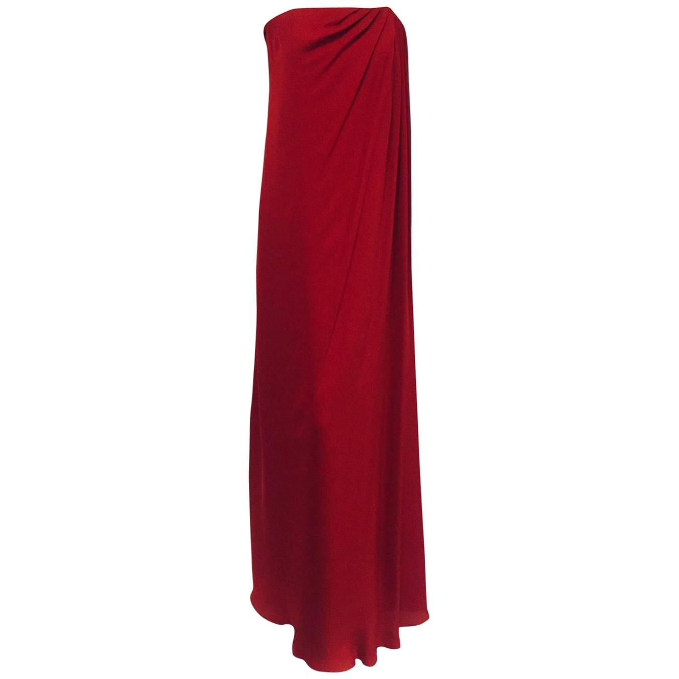Monique Lhuillier Ravishing Red Silk Strapless Goddess Gown  For Sale