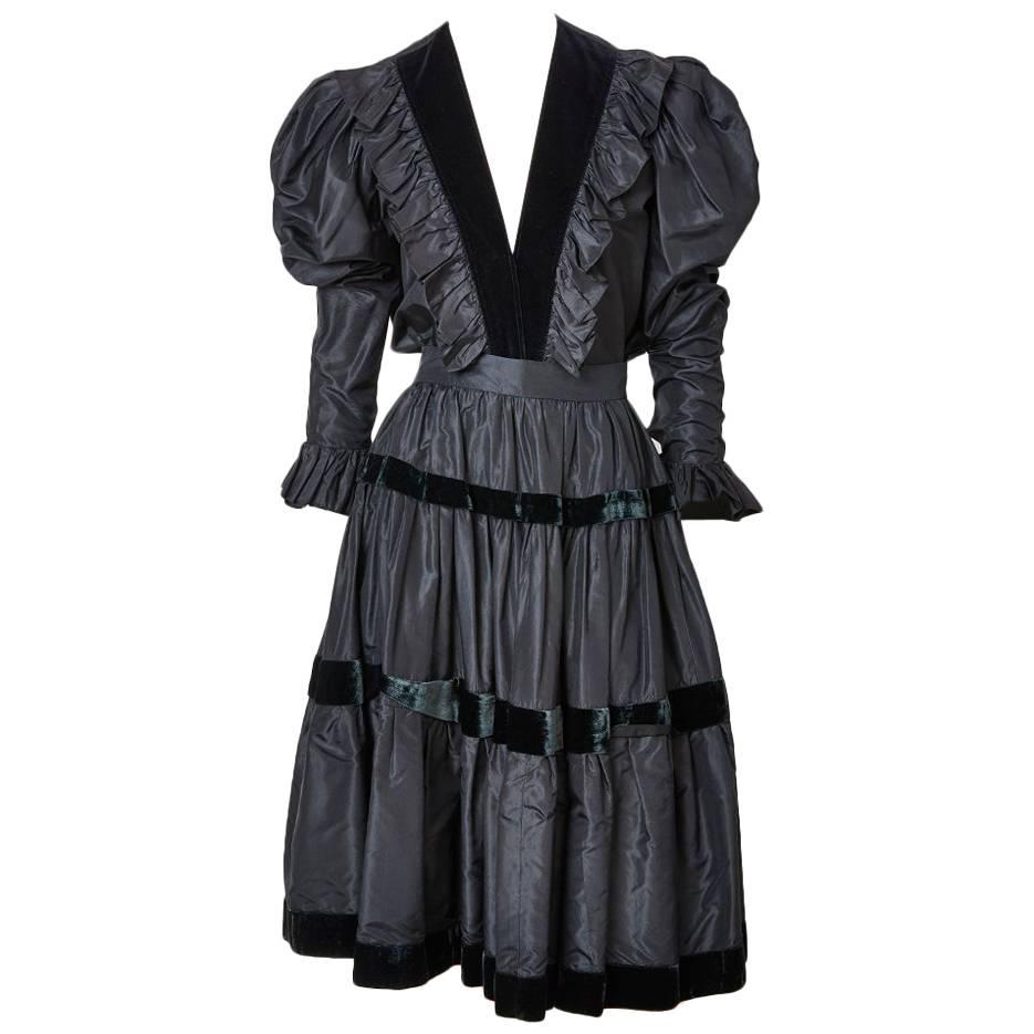 Yves Saint Laurent Taffeta and Velvet Two Piece Ensemble