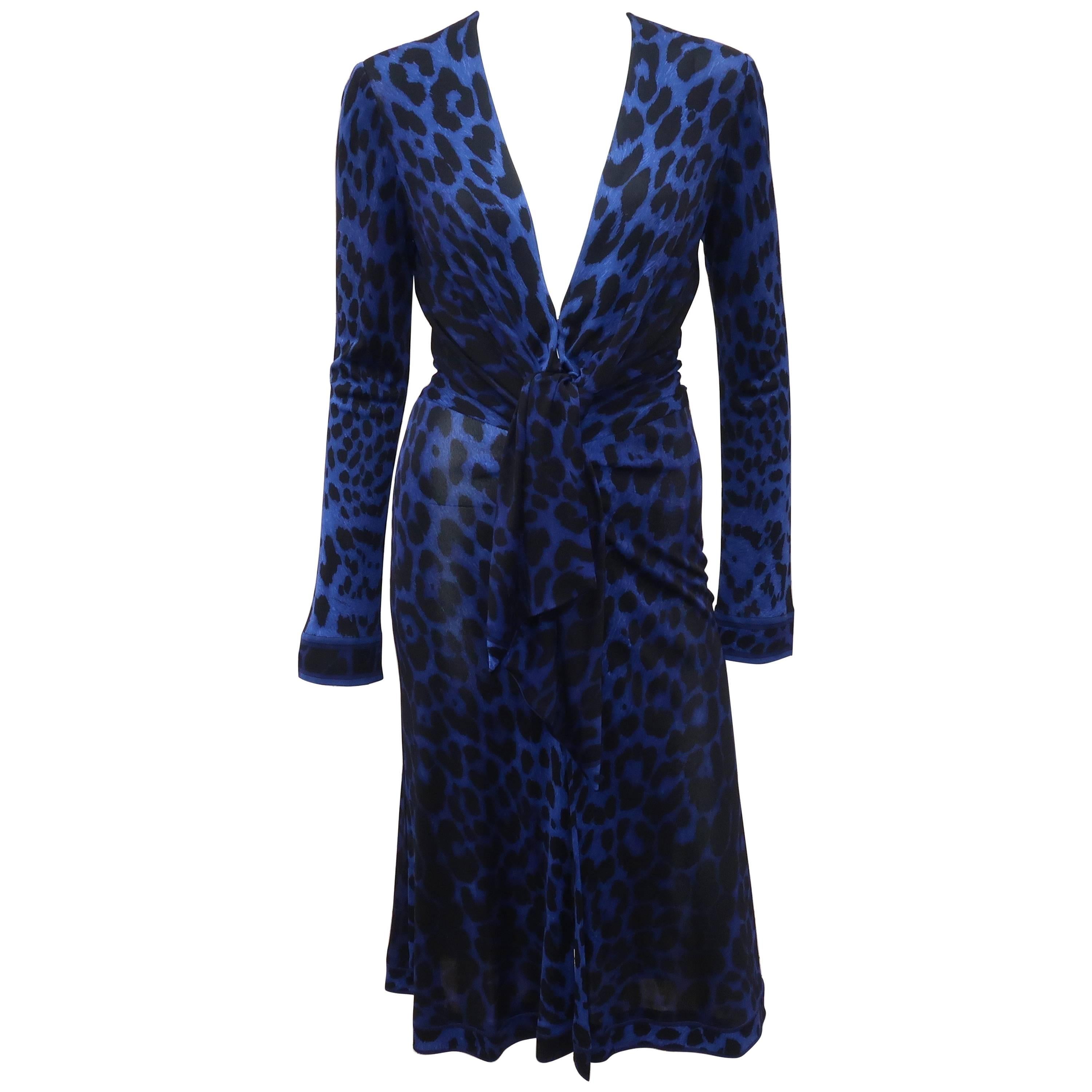 C.1980 Leonard Black & Blue Animal Print Silk Jersey Disco Dress