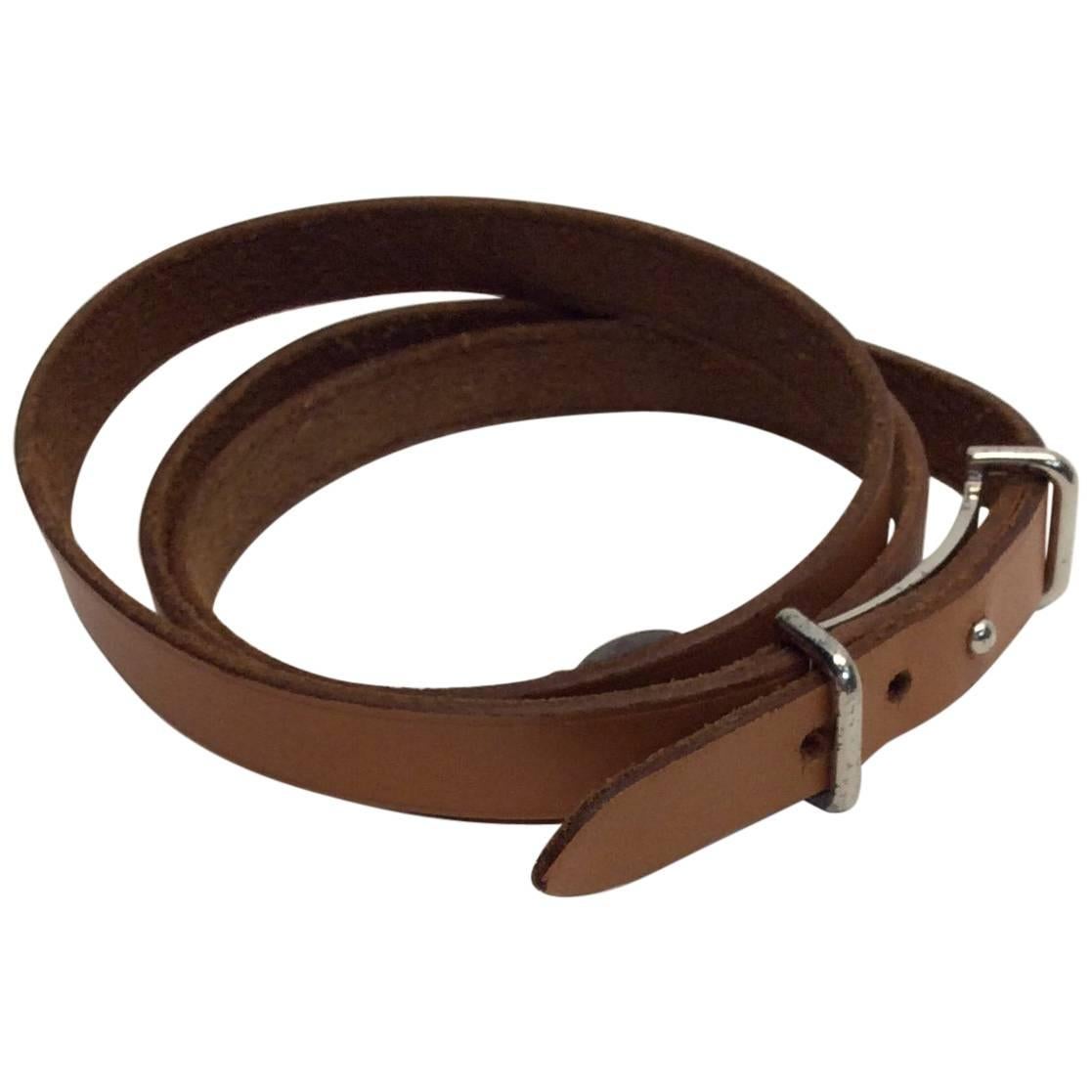 Hermes Brown Leather Wrap Bracelet For Sale