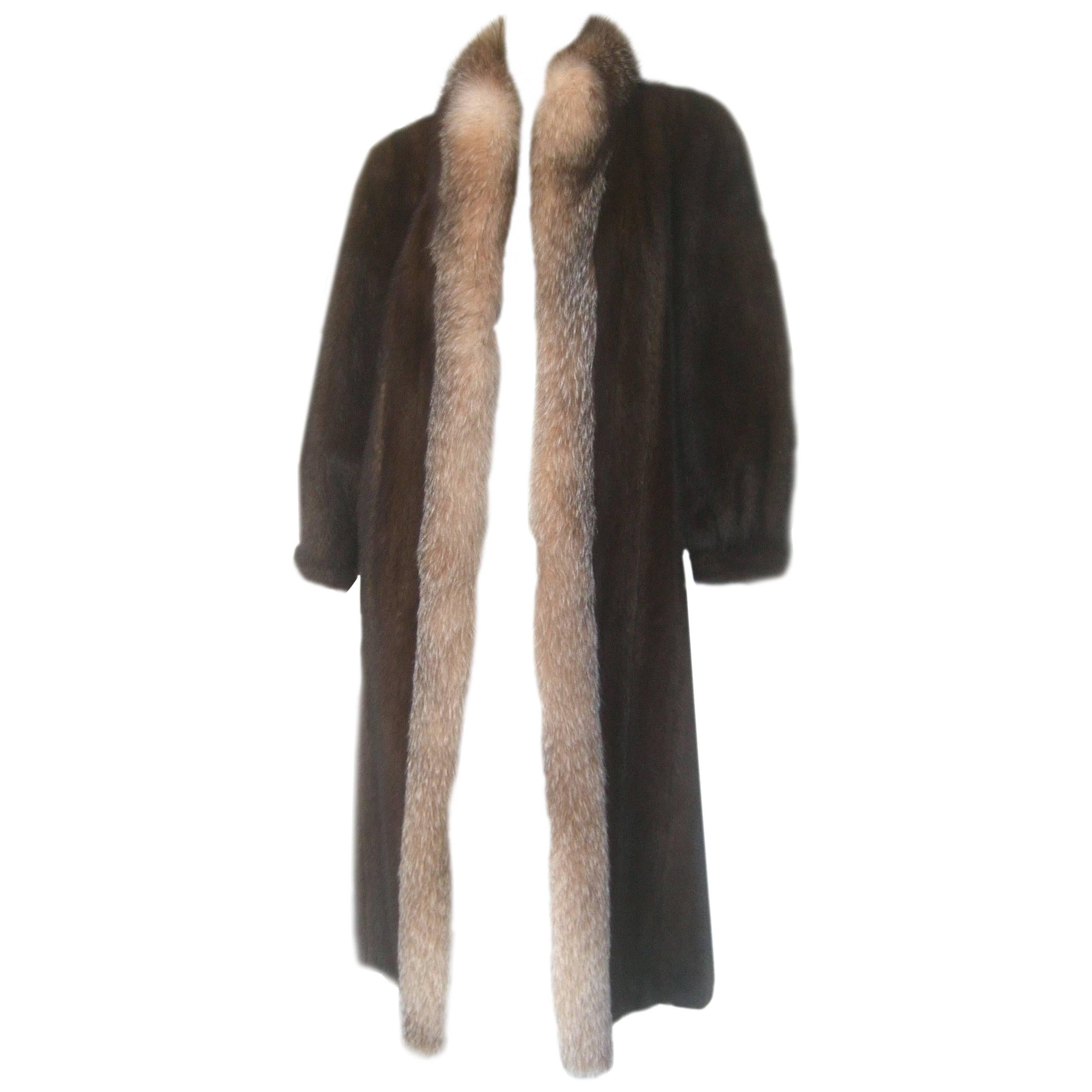 Luxurious Mahogany Mink Fox Trim Coat for Neiman Marcus c 1980s