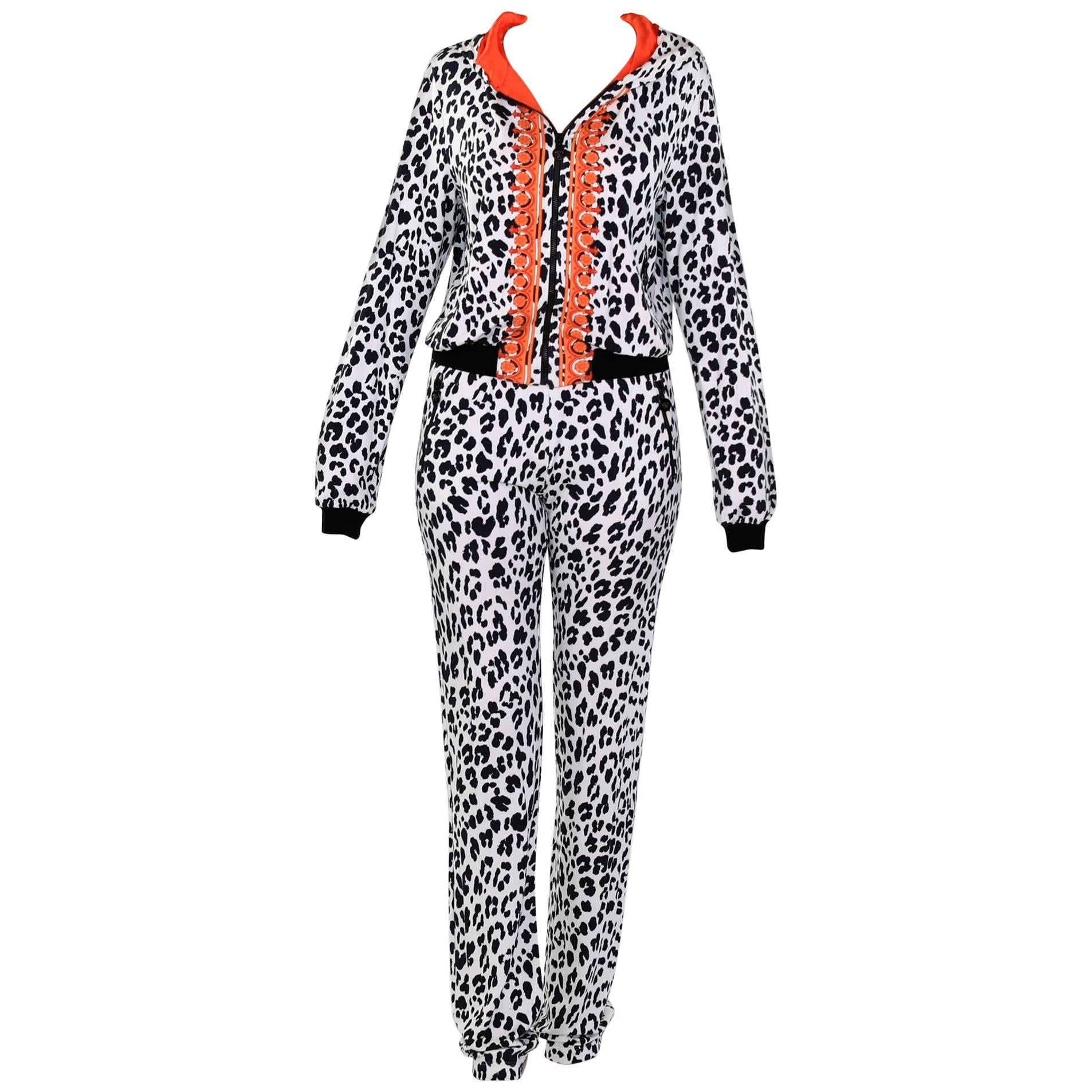  VERSACE BAROCCO ANIMALIER LOUNGE SUIT TRACK PANTS with HOODED JACKET For Sale