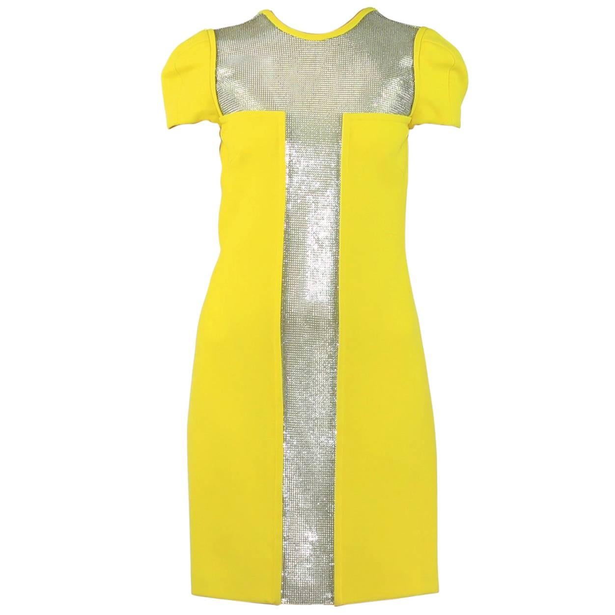 VERSACE YELLOW SILK HALTERNECK DRESS with CUTOUT at 1stDibs versace