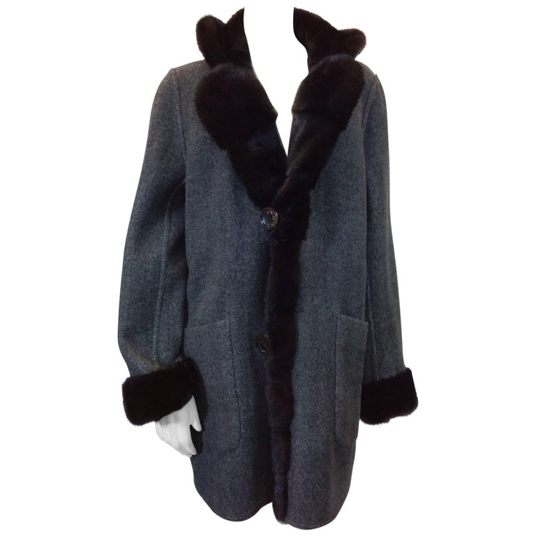 Reversible Mink Trimmed Cashmere Coat For Sale at 1stDibs