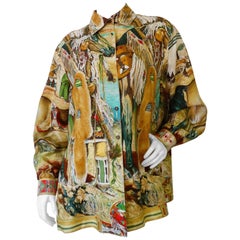 Retro 1980s Hermes Native American Indian Printed Button Up