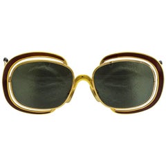 1960's Christian Dior Gold and Maroon Cut Out Sunglasses 