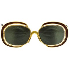 1960's Christian Dior Gold and Maroon Cut Out Sunglasses
