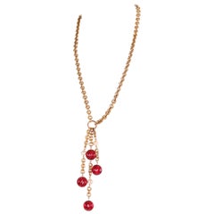 Vintage Chanel Necklace Gold-tone - red beads/pearls 1985