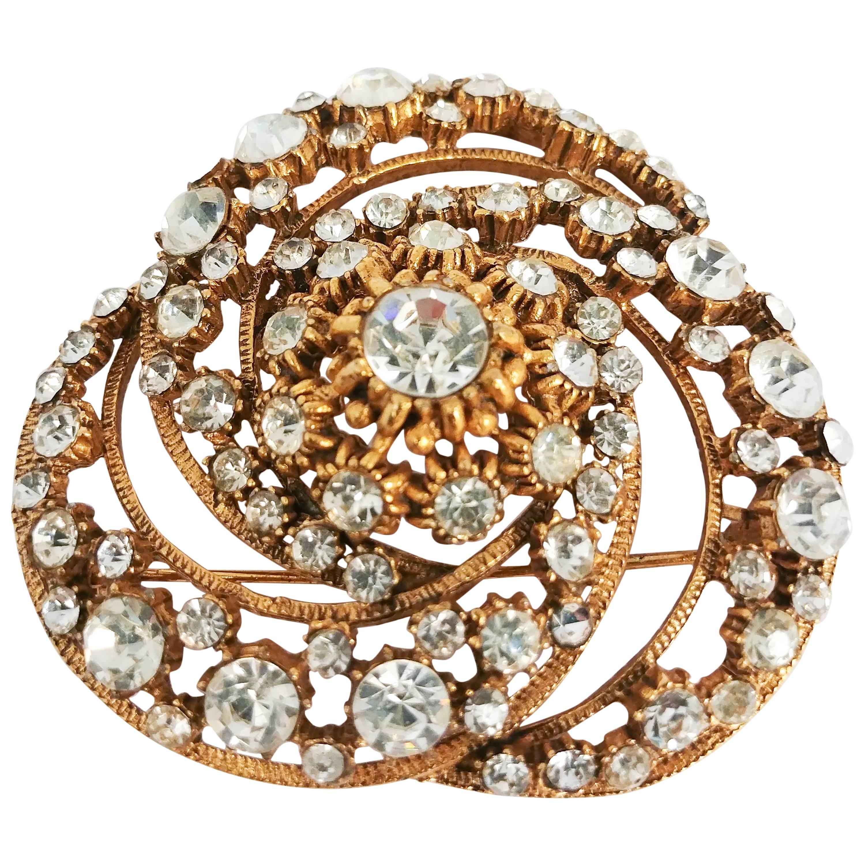 1950s Florenza Circular Rhinestone Brooch