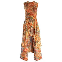 1970er Oscar de la Renta Seiden-Boho-Batik-Druck Vintage Jumpsuit mit angehängtem Rock